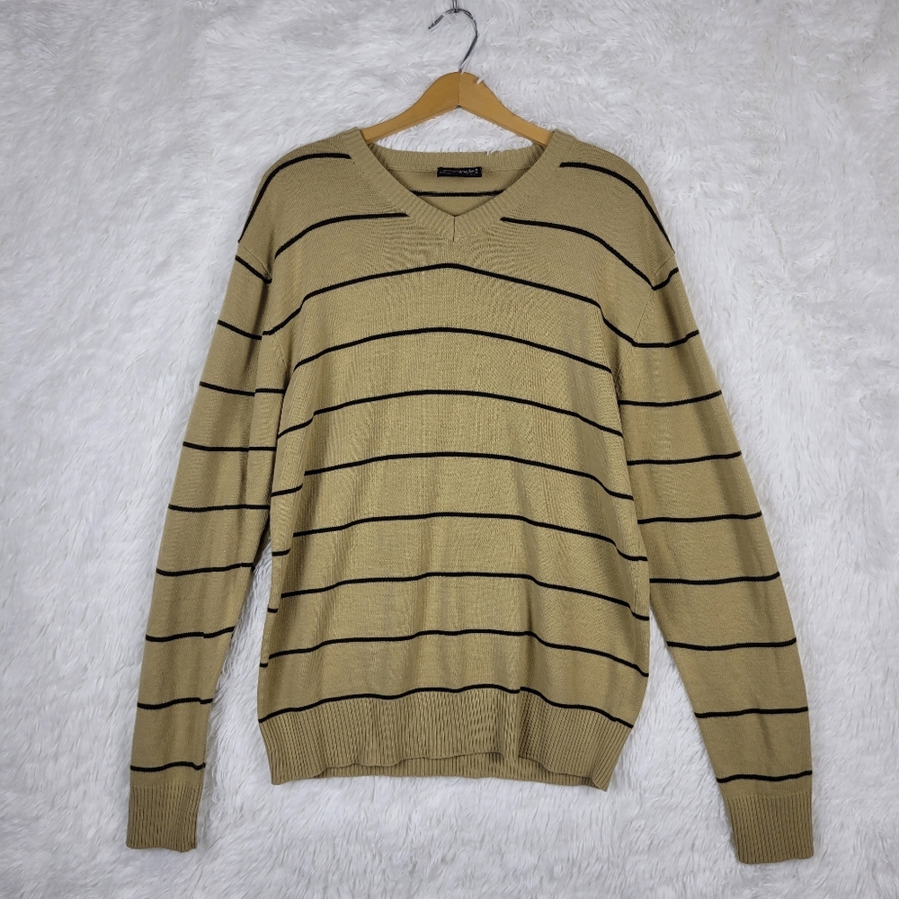 Southpole‎ Authentic Collection V-Neck Striped Sweater Mens XL Beige Y2K Style